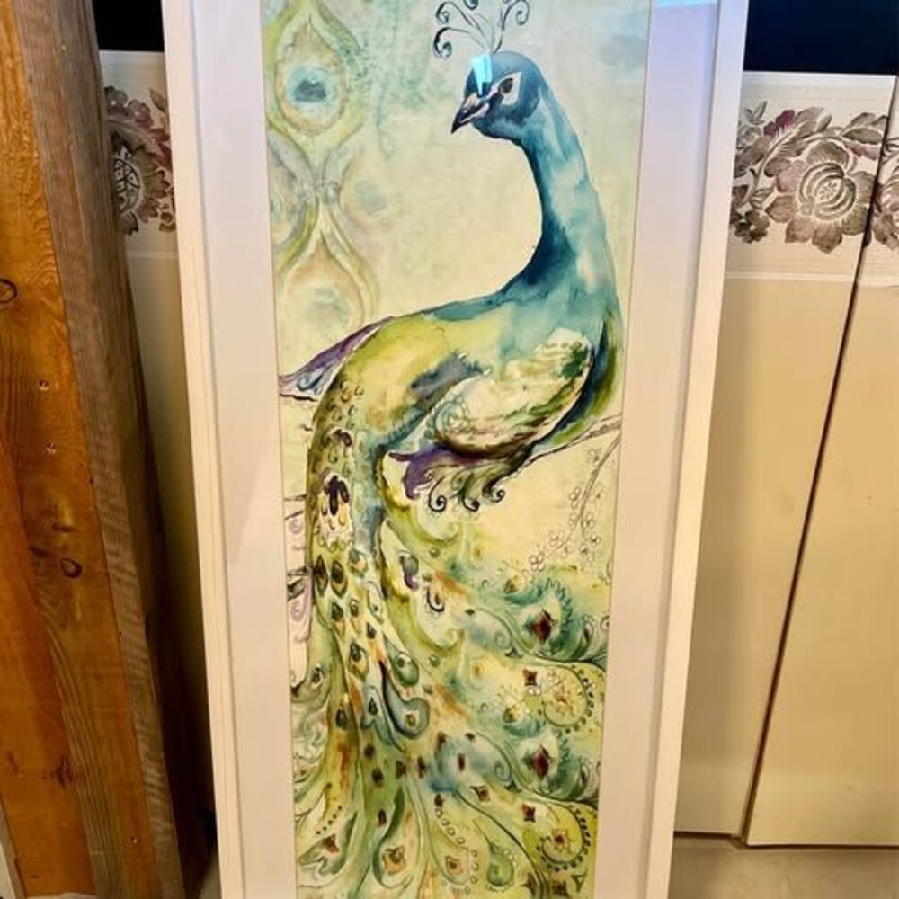 Large Framed Peacock Wall Art | 16” x 42”